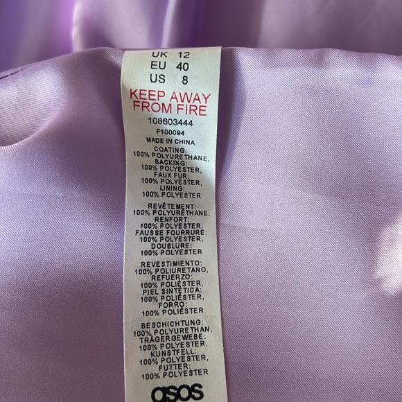 ASOS Luxe Faux Leather Coat with Faux  Fur  collar and cuffs, Lavender, 8 - Picture 6 of 9